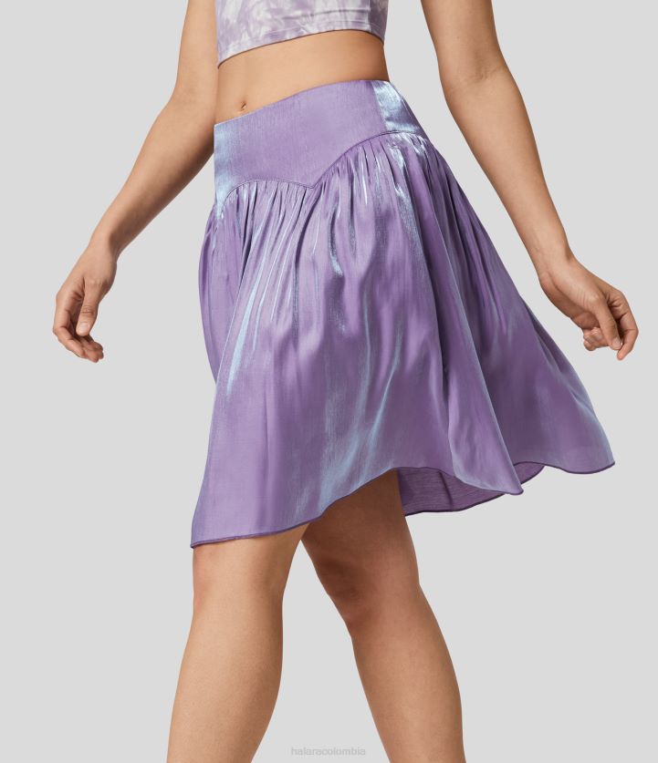 ropa rapsodia BBV2NZ567 mujer Halara falda casual brillante con bolsillo lateral con cremallera invisible plisada y talle medio