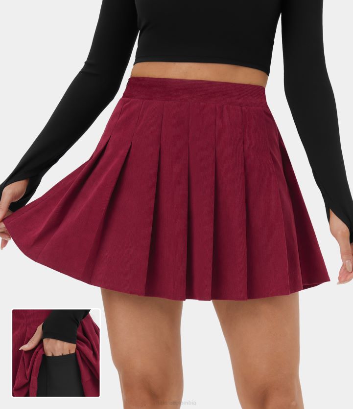 ropa vino profundo BBV2NZ625 mujer Halara Falda de pana plisada con bolsillo lateral 2 en 1 para todos los días