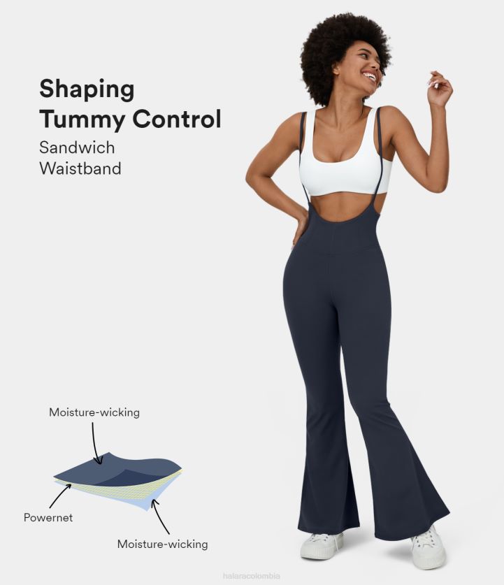 ropa azul medianoche BBV2NZ2099 mujer Halara Mono informal acampanado con cinturilla sándwich y tirantes finos ajustables