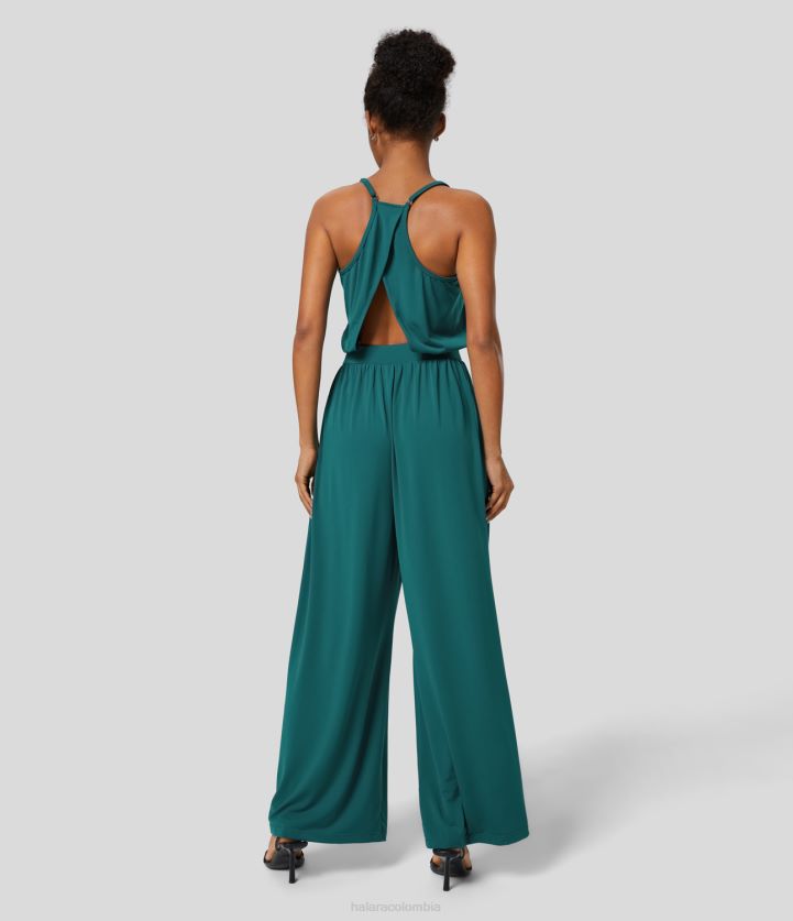 ropa verde turquesa BBV2NZ2105 mujer Halara mono de trabajo con bolsillo lateral recortado y espalda descubierta con correa ajustable