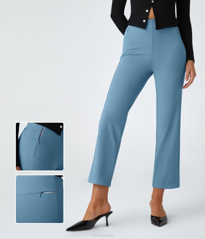 ropa azul claro BBV2NZ441 mujer Halara pantalones de trabajo de pierna recta y ajustados con bolsillos con cremallera y cintura alta