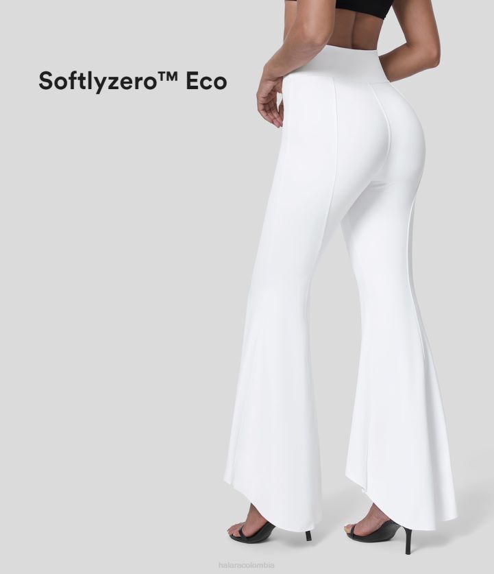 ropa blanco BBV2NZ356 mujer Halara pantalones acampanados de trabajo lisos con dobladillo asimétrico y costuras escotadas de talle alto ecológico de softlyzero