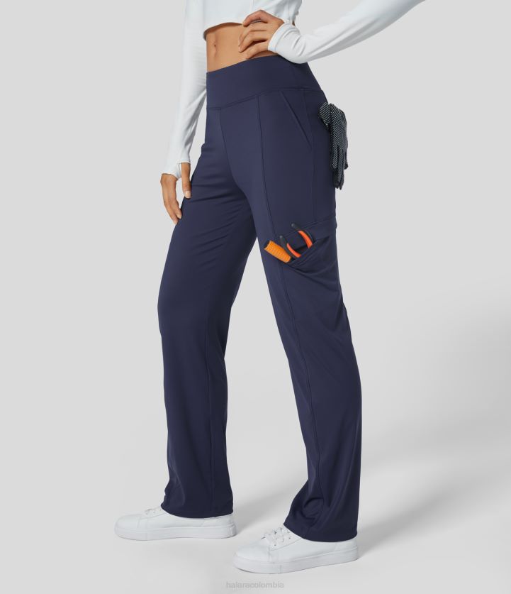 ropa chaquetón BBV2NZ406 mujer Halara Softlyzero pantalones aireados de talle medio, múltiples bolsillos, pantalones de trabajo con pernera recta y tacto fresco