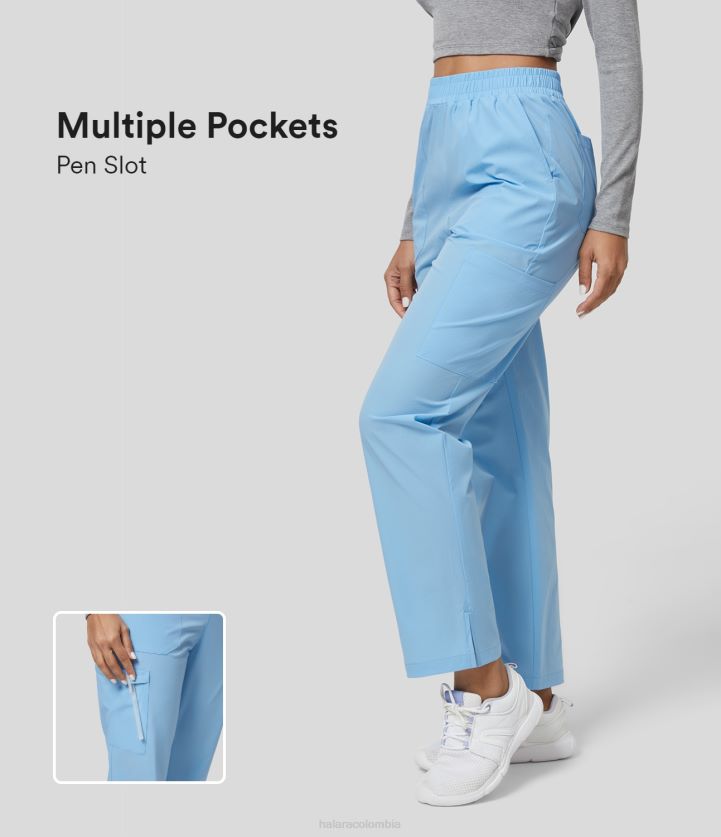 ropa cielo azul celeste BBV2NZ438 mujer Halara pantalones de trabajo sólidos con dobladillo dividido y múltiples bolsillos con cintura elástica y cintura alta