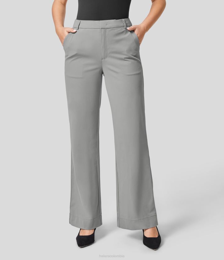 ropa espejismo gris BBV2NZ397 mujer Halara pantalones de traje de trabajo de pierna recta con bolsillo lateral y talle medio