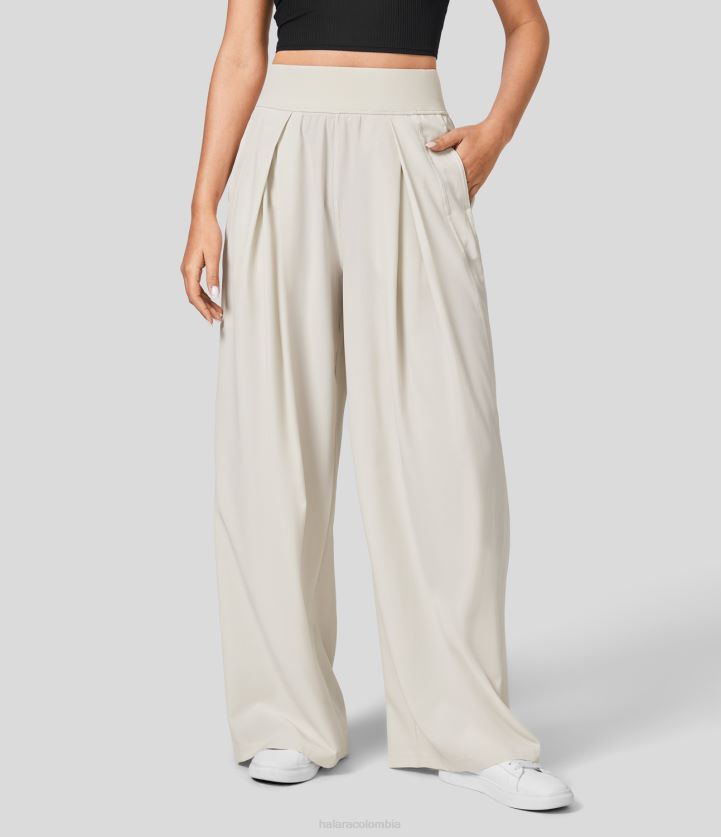 ropa gris vaporoso BBV2NZ158 mujer Halara pantalones casuales de pernera ancha y bolsillo lateral de talle medio