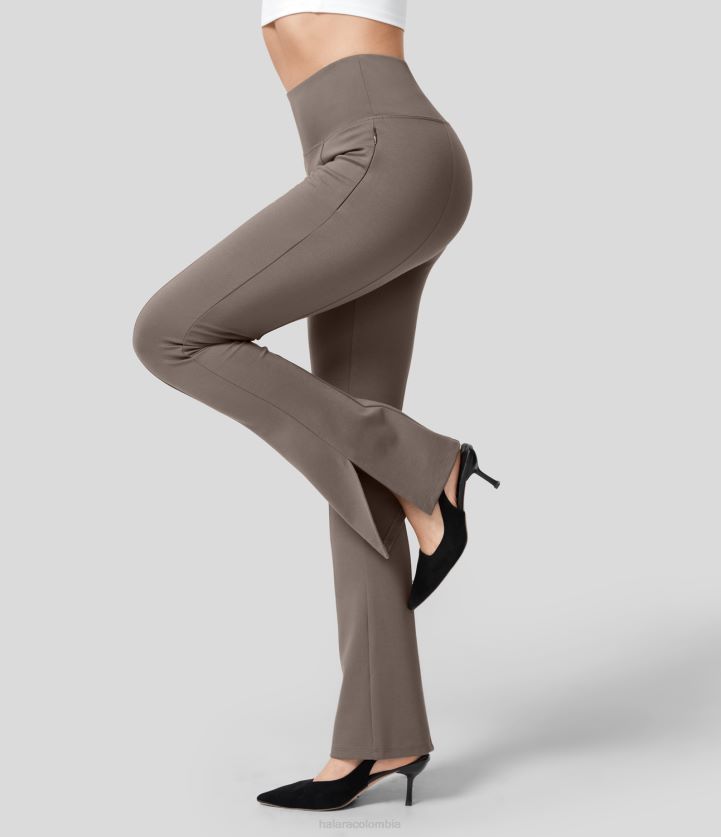 ropa hierro BBV2NZ303 mujer Halara pantalones de trabajo de talle medio con bolsillo lateral con cremallera y dobladillo dividido