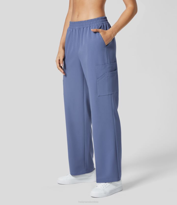 ropa mezclilla blanqueada BBV2NZ426 mujer Halara pantalones de trabajo de pierna recta con múltiples bolsillos y cinturilla elástica de talle medio