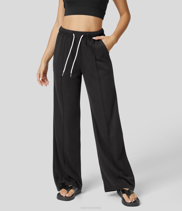 ropa negro BBV2NZ216 mujer Halara pantalones casuales de pierna ancha con múltiples bolsillos y cordón de talle medio