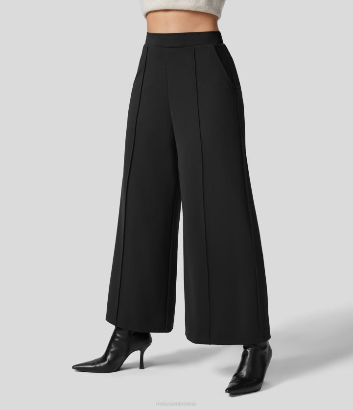 ropa negro BBV2NZ226 mujer Halara pantalones de trabajo de pierna ancha con bolsillo lateral y cintura alta