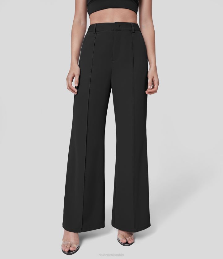 ropa negro BBV2NZ355 mujer Halara pantalones de traje de trabajo acampanados con bolsillo lateral y cintura elástica en la parte posterior de talle alto