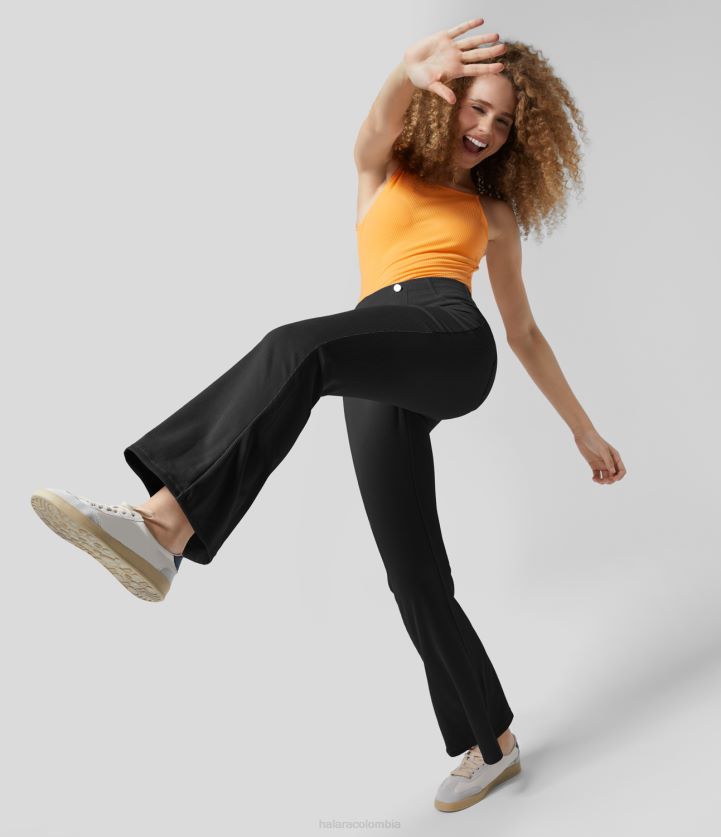 ropa negro BBV2NZ370 mujer Halara pantalones acampanados informales lisos con múltiples bolsillos y talle medio acanalados