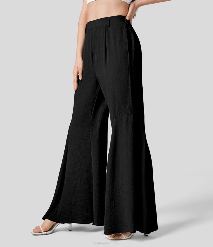 ropa negro BBV2NZ383 mujer Halara pantalones acampanados casuales fluidos con bolsillo lateral de cintura alta