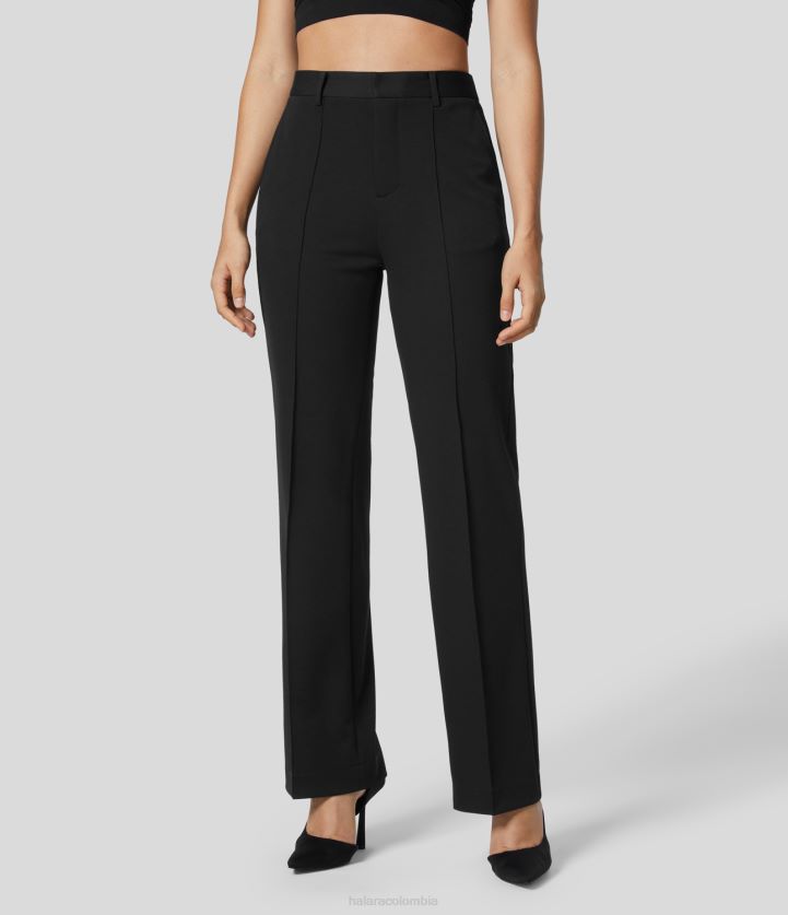 ropa negro BBV2NZ394 mujer Halara pantalones de traje de trabajo de pierna recta con bolsillo lateral de cintura alta
