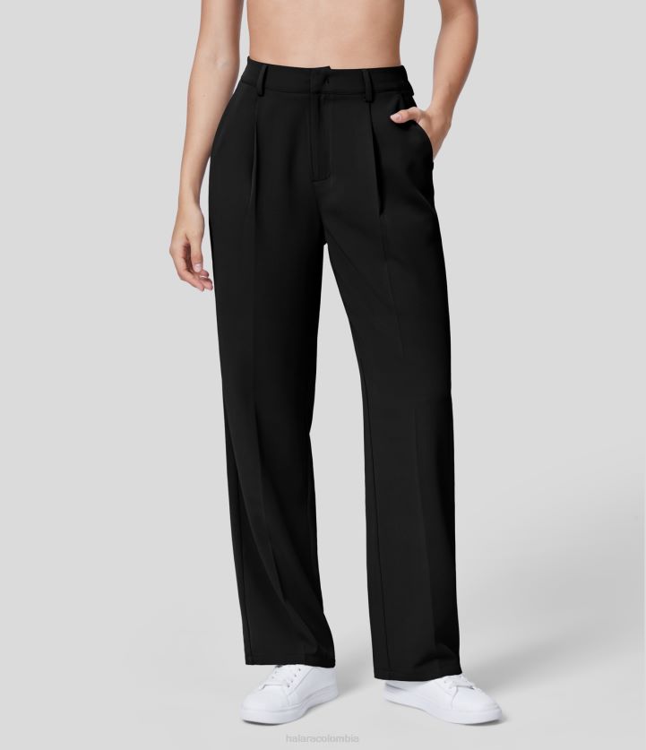 ropa negro BBV2NZ415 mujer Halara Pantalones de traje de trabajo de pierna recta lisos con bolsillo lateral elástico en la espalda de cintura alta
