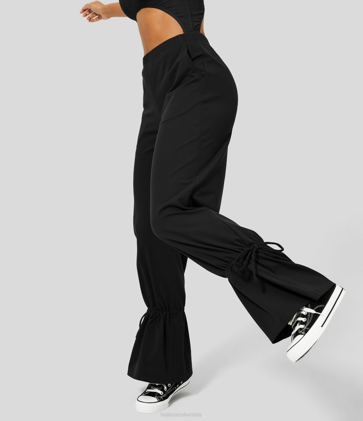 ropa negro BBV2NZ482 mujer Halara pantalones casuales con cordón y bolsillo lateral con botón interior de talle bajo