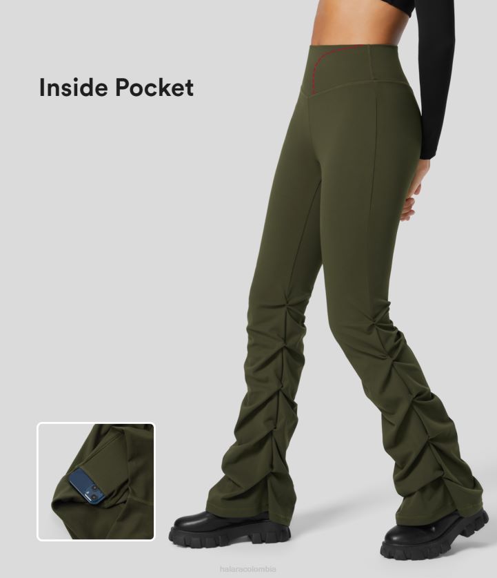 ropa noche del bosque BBV2NZ333 mujer Halara pantalones acampanados informales fruncidos en capas con bolsillo interior de cintura alta ecológicos de softlyzero