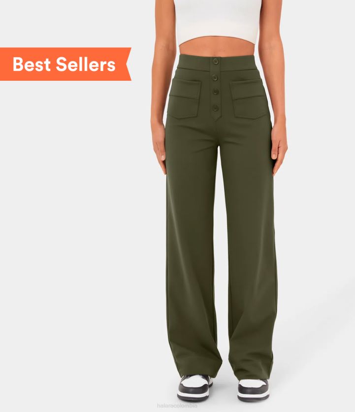 ropa noche del bosque BBV2NZ444 mujer Halara pantalones casuales de pierna recta con múltiples bolsillos y botones de cintura alta