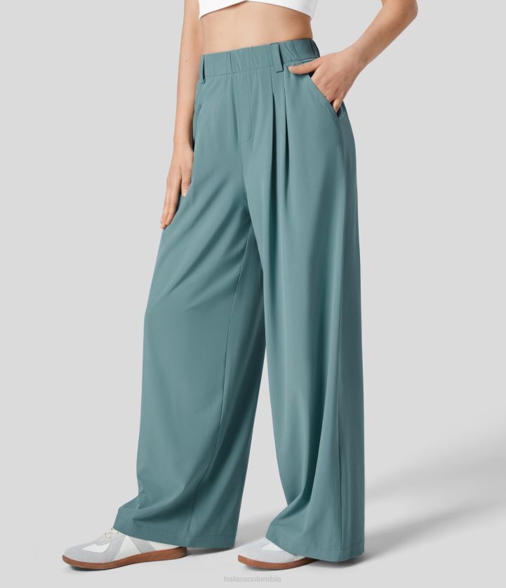 ropa piedra azul BBV2NZ136 mujer Halara pantalones casuales palazzo lisos fluidos de secado rápido con bolsillo lateral plicado de cintura alta y pierna ancha