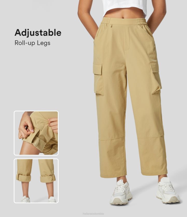 ropa piedra de la luna BBV2NZ258 mujer Halara talle alto cinturilla elástica múltiples bolsillos piernas enrollables ajustables pantalones cargo para senderismo