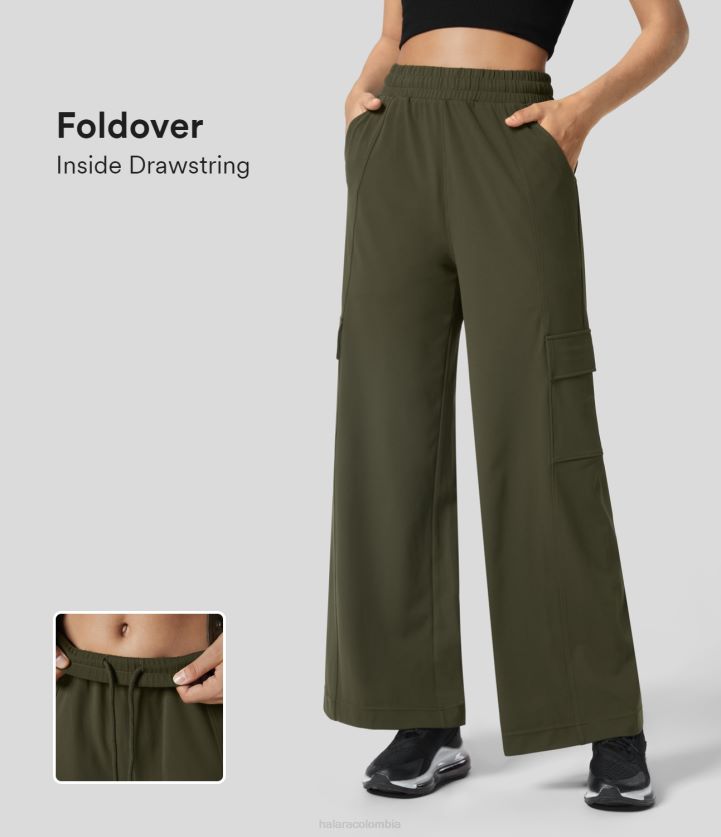 ropa pino solitario verde BBV2NZ223 mujer Halara Softlyzero pantalones cargo informales de pierna ancha, ecológicos, de talle alto, plegables, con cordón interior, múltiples bolsillos