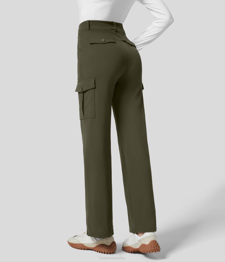 ropa pino solitario verde BBV2NZ275 mujer Halara pantalones cargo informales con múltiples bolsillos y cremallera con botones y cintura alta ecológicos de softlyzero