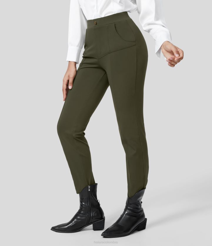 ropa pino solitario verde BBV2NZ410 mujer Halara pantalones de trabajo ajustados y lisos con múltiples bolsillos y cintura alta ecológicos de softlyzero