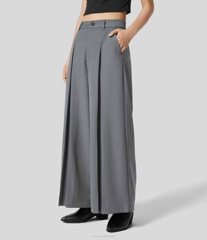 ropa semilla de amapola BBV2NZ153 mujer Halara Culottes de trabajo de pernera ancha plisados ​​con bolsillo lateral de cintura alta