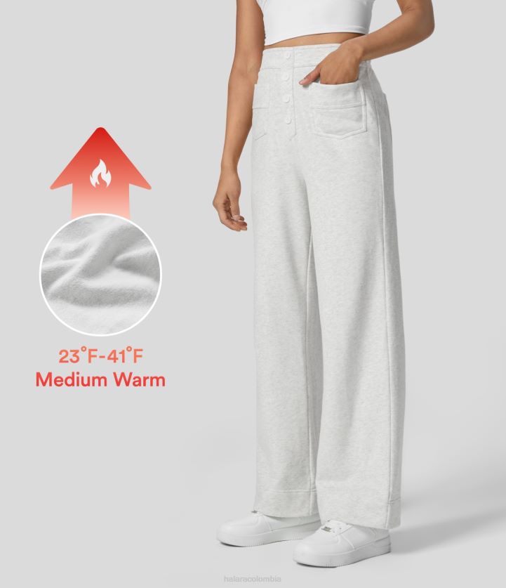 ropa té blanco flor gris BBV2NZ446 mujer Halara pantalones de algodón casuales de lana de pierna recta con múltiples bolsillos y botones de cintura alta