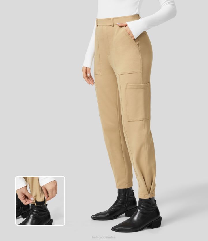 ropa taos taupe BBV2NZ442 mujer Halara pantalones de trabajo de cintura alta con múltiples bolsillos y dobladillo ajustable