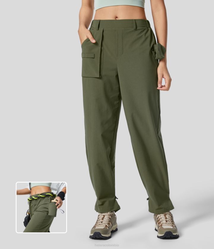 ropa verde primavera intenso BBV2NZ243 mujer Halara pantalones cargo de senderismo con dobladillo ajustable y bolsillos de cintura alta