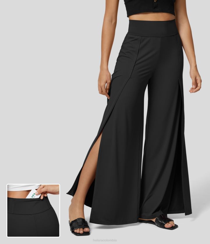 ropa zapato de claqué BBV2NZ207 mujer Halara pantalones casuales fluidos de cintura alta con bolsillo trasero y pierna ancha dividida