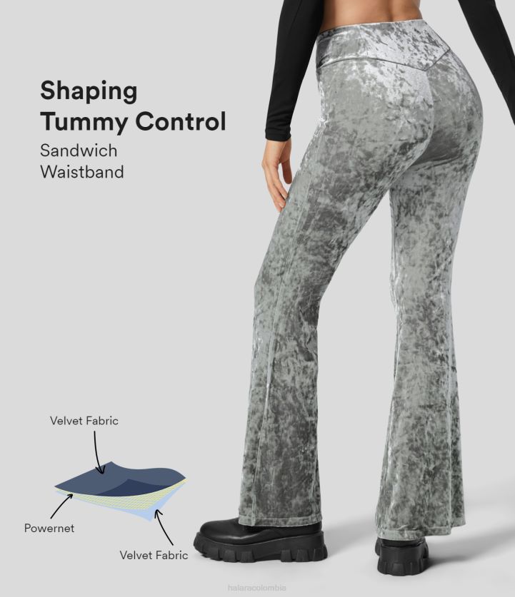 ropa gris definitivo BBV2NZ378 mujer Halara Leggings acampanados de yoga de terciopelo de longitud completa con bolsillo trasero y cinturilla tipo sándwich de cintura alta cruzados