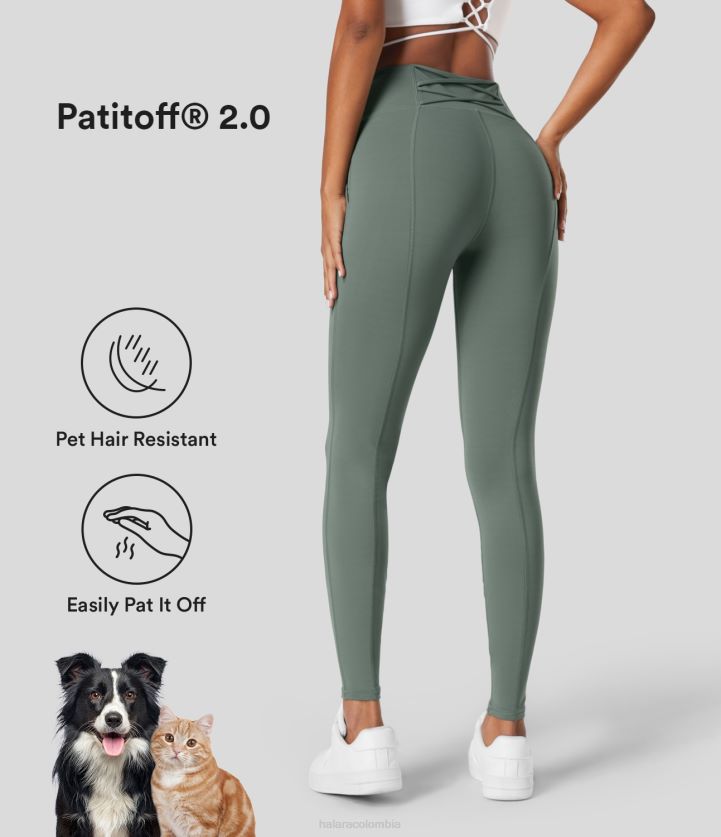 ropa washington gris verde BBV2NZ1551 mujer Halara Patitoff 2.0 leggings casuales de longitud completa, resistentes al pelo de mascotas, de talle alto, con bolsillos laterales, entrecruzados