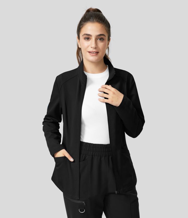 ropa negro BBV2NZ2060 mujer Halara chaqueta de trabajo con cremallera y múltiples bolsillos con cuello alto