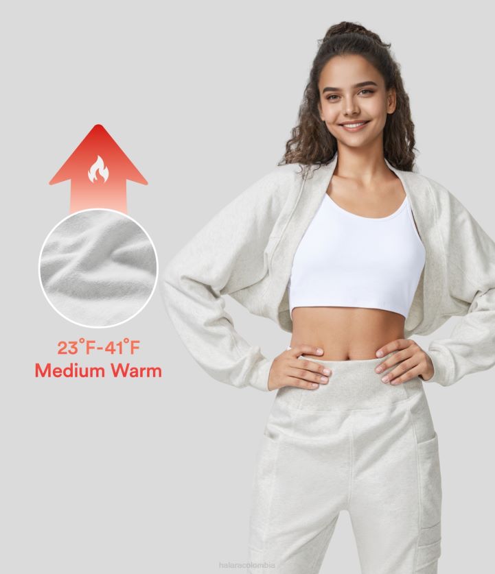 ropa té blanco flor gris BBV2NZ1945 mujer Halara Bolero informal de algodón con manga de murciélago y forro polar recortado