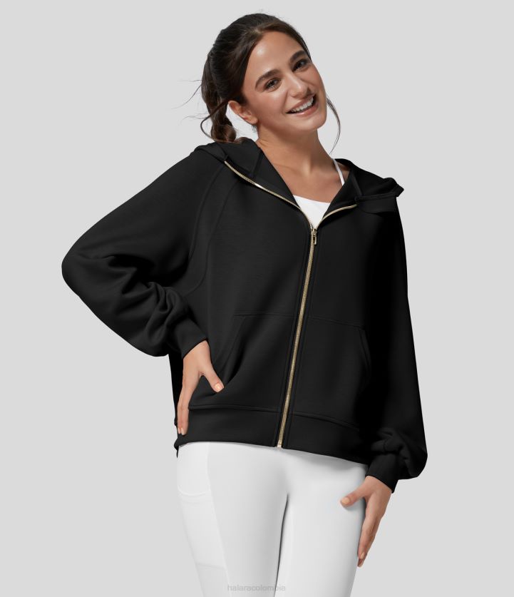 ropa negro BBV2NZ2004 mujer Halara sudadera informal con capucha y manga raglán con cremallera y bolsillo canguro