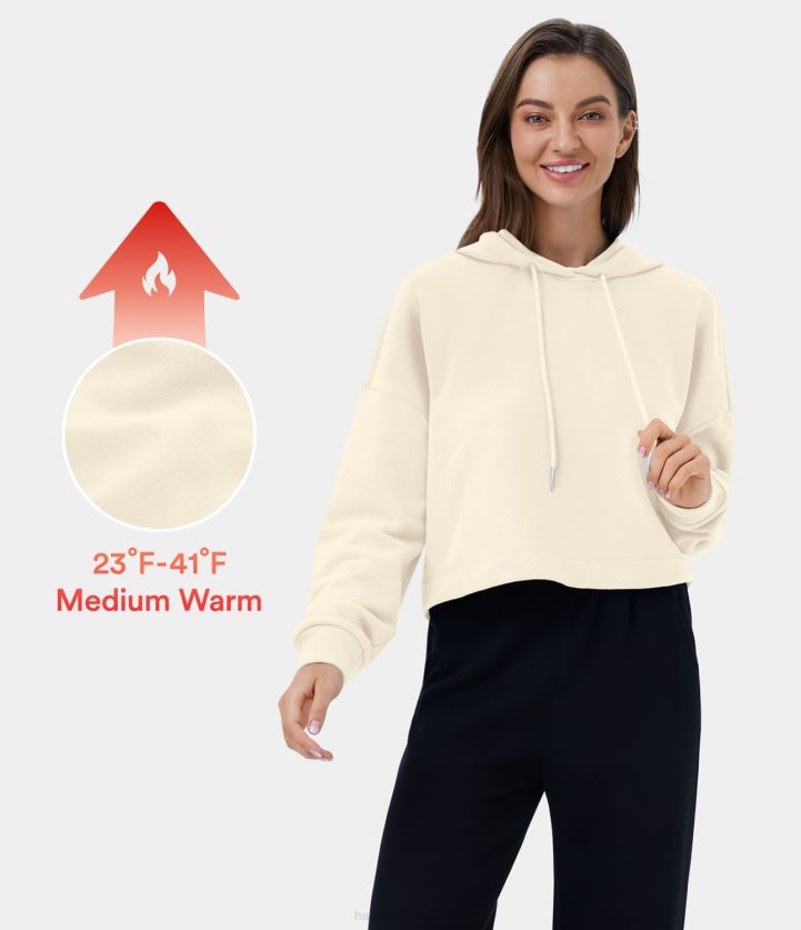 ropa resplandor crepuscular BBV2NZ1955 mujer Halara Sudadera con capucha de algodón informal con capucha y hombros caídos con cordón y forro polar recortado