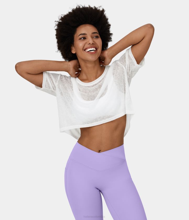 ropa blanco BBV2NZ1957 mujer Halara top casual transparente recortado de manga corta