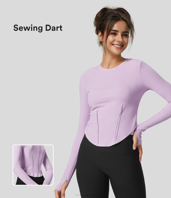 ropa ramo de orquídeas BBV2NZ2062 mujer Halara Top de senderismo ajustado de punto acanalado con abertura para el pulgar y dobladillo redondeado