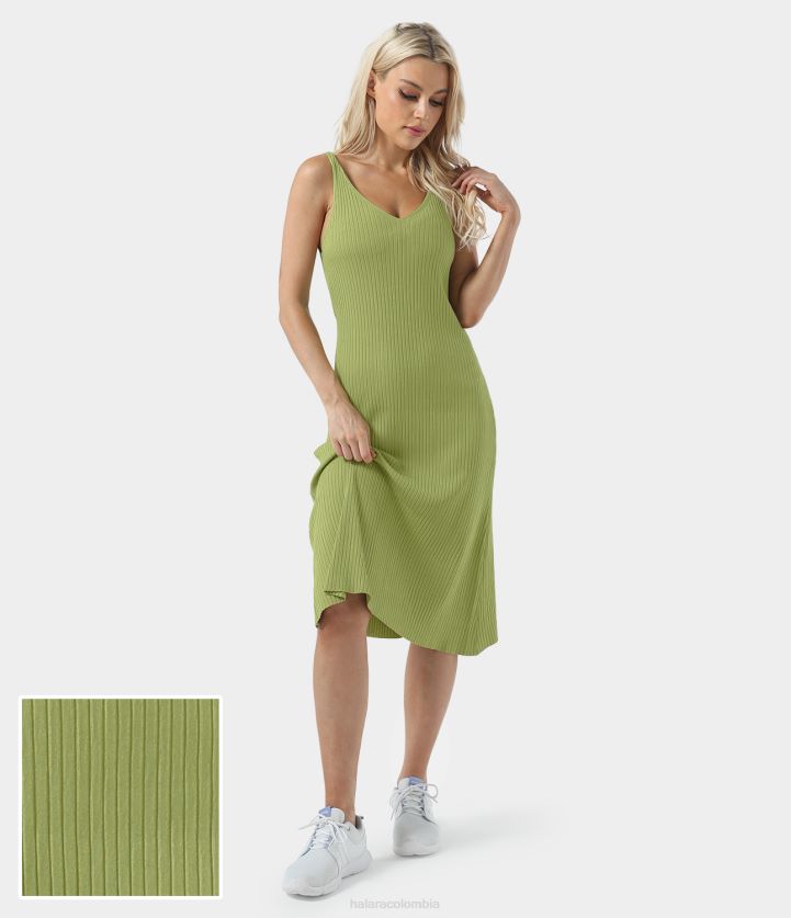 ropa apio BBV2NZ1174 mujer Halara Vestido estilo chill midi con tirantes y bajo dividido para uso diario-admire