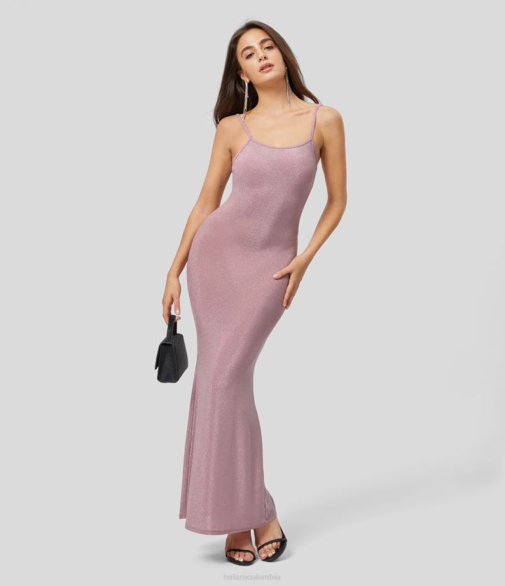 ropa brillo rosa albaricoque BBV2NZ1122 mujer Halara Vestido de fiesta maxi lencero metalizado, ajustado, con tirantes ajustables y espalda descubierta