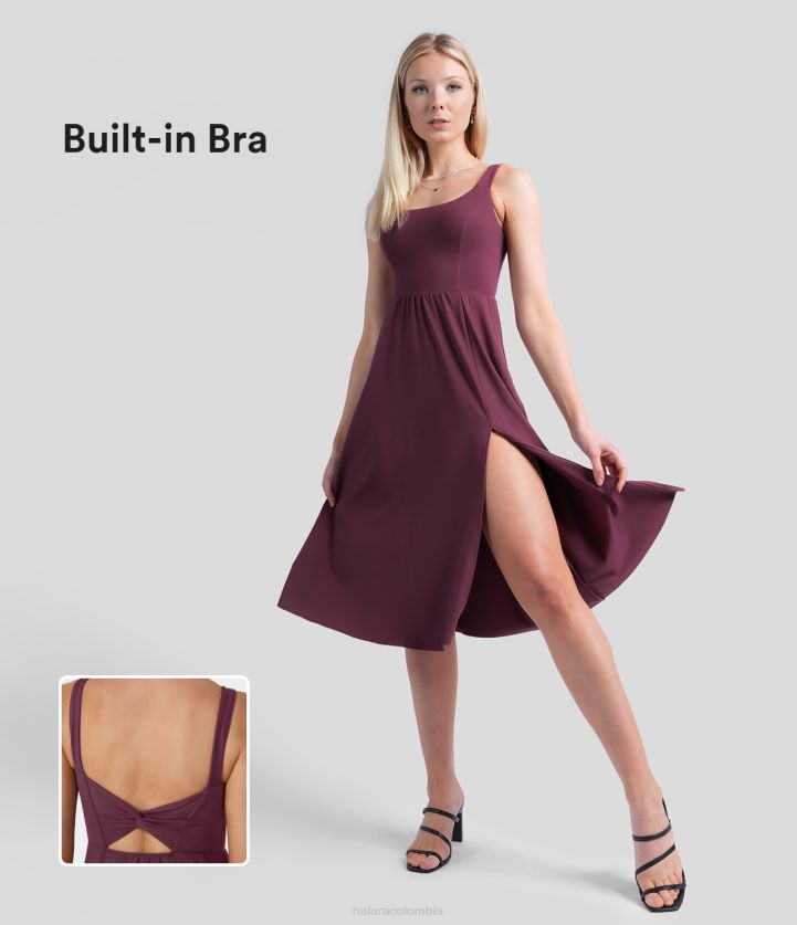 ropa higo BBV2NZ1141 mujer Halara Vestido casual midi con abertura retorcida y espalda acolchada