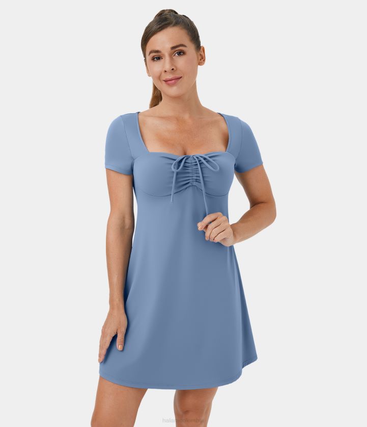 ropa infinidad BBV2NZ1001 mujer Halara Minivestido informal fruncido con cordón y manga corta