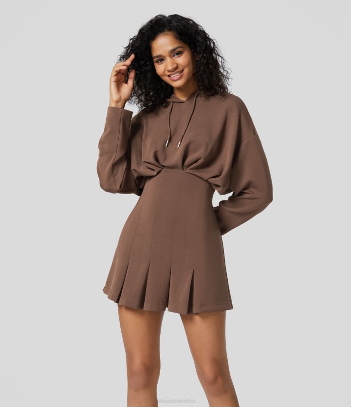 ropa mustango BBV2NZ978 mujer Halara Minivestido informal con capucha, hombros caídos, manga larga, dobladillo plisado y plisado, envuelto en la cadera