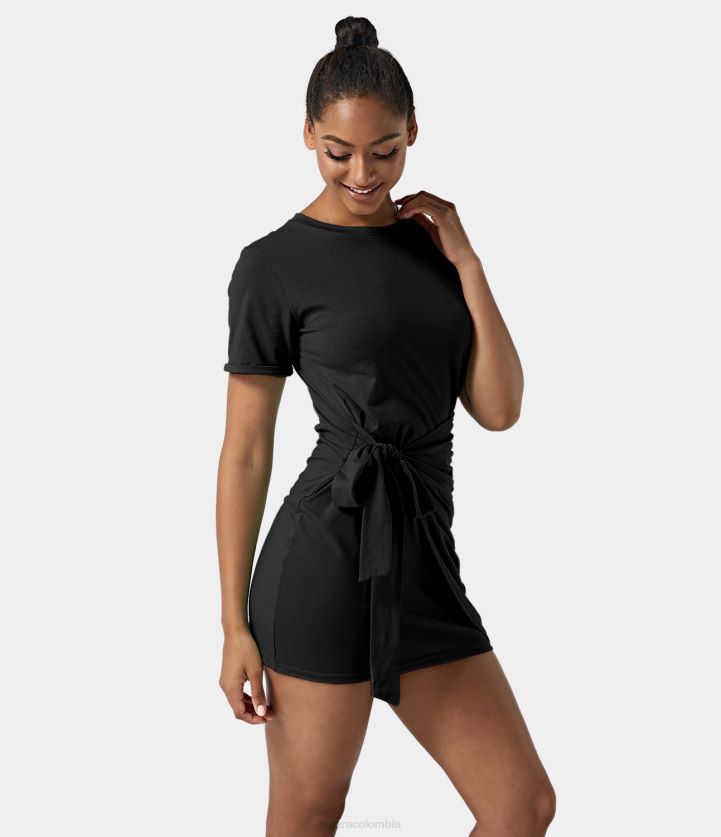 ropa negro BBV2NZ997 mujer Halara Minivestido chill fruncido con nudo anudado para uso diario-Belle