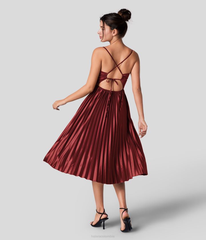 ropa original BBV2NZ1158 mujer Halara Vestido de fiesta midi plisado con cordones cruzados, espalda descubierta y cuello en V