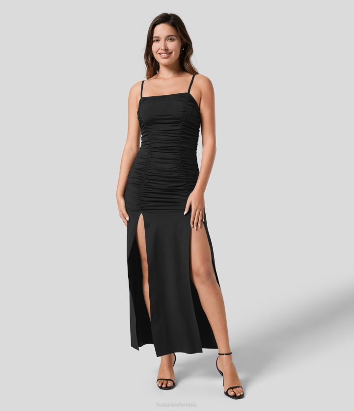 ropa original BBV2NZ1180 mujer Halara Vestido lencero informal largo con abertura en el muslo fruncido y correa ajustable