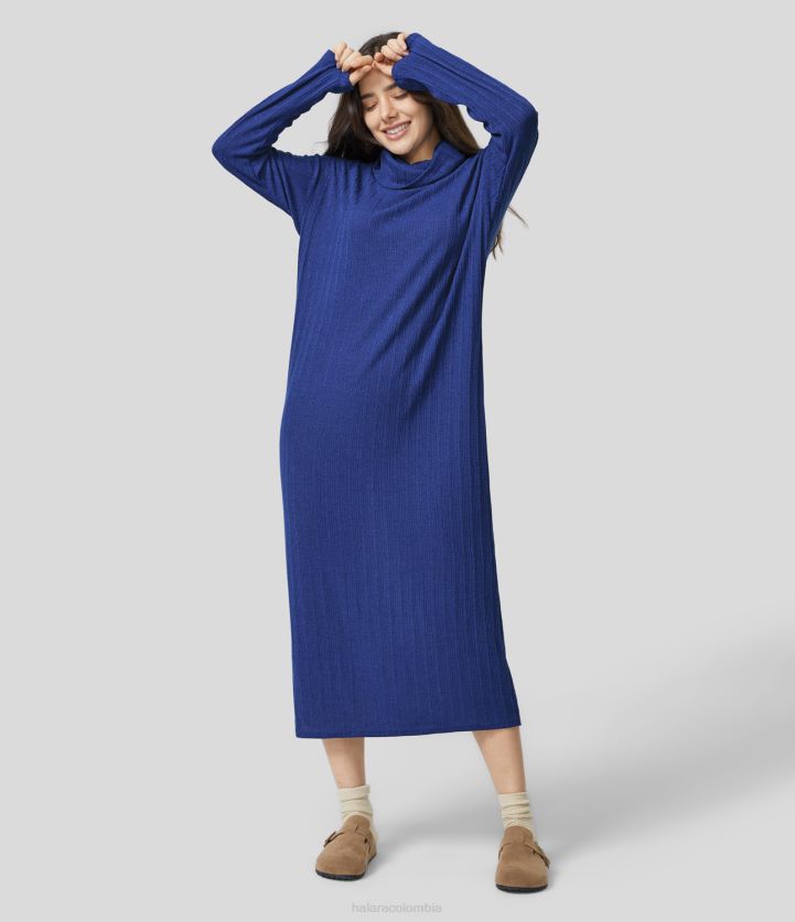 ropa original BBV2NZ1214 mujer Halara vestido midi informal de manga larga con cuello vuelto de canalé